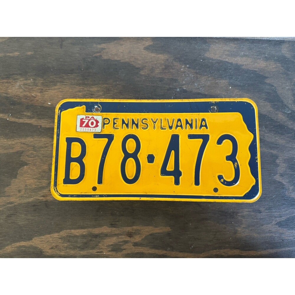Vintage Pennsylvania 1970 Auto License Plate B78-473 Antique Garage Decor